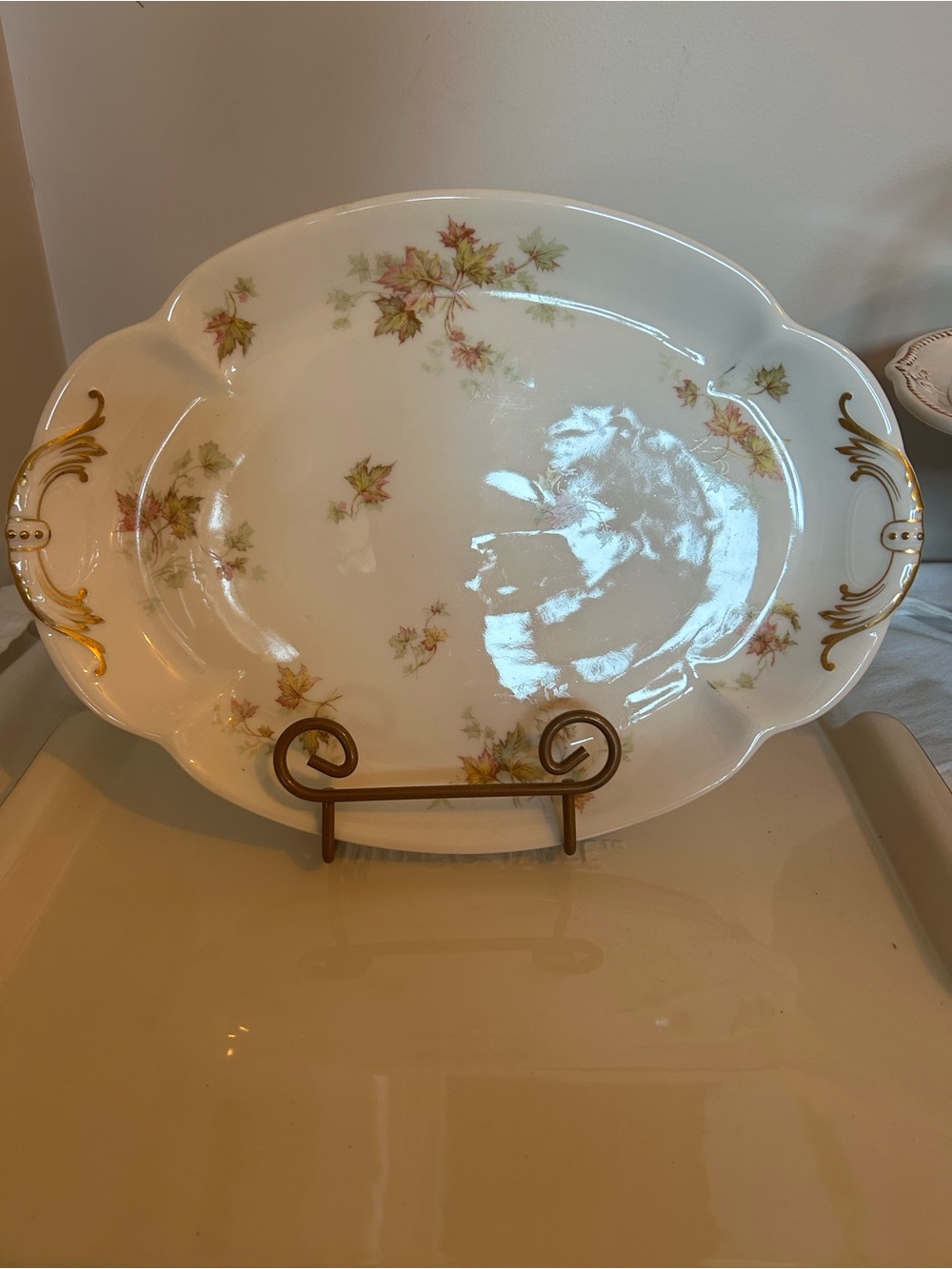 Haviland serving Platter with Autumn Leaf Pattern - White with Gold Trim